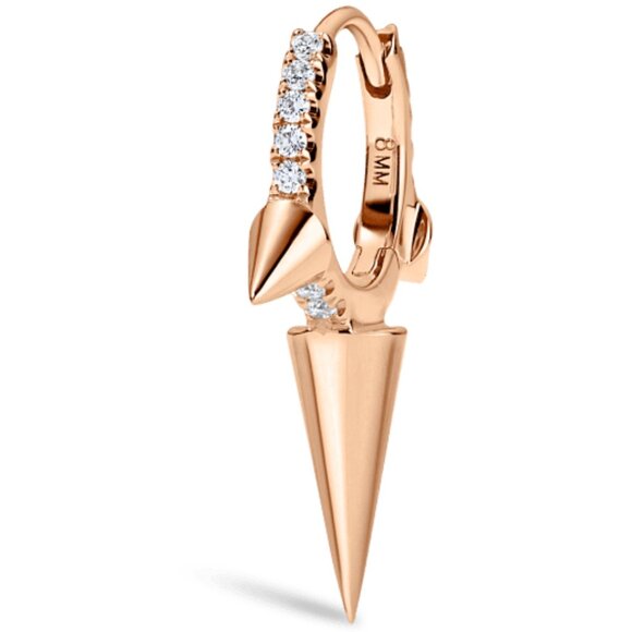 **Brand New**Diamond Triple Spike Rose Gold Single Hoop Earring 8mm